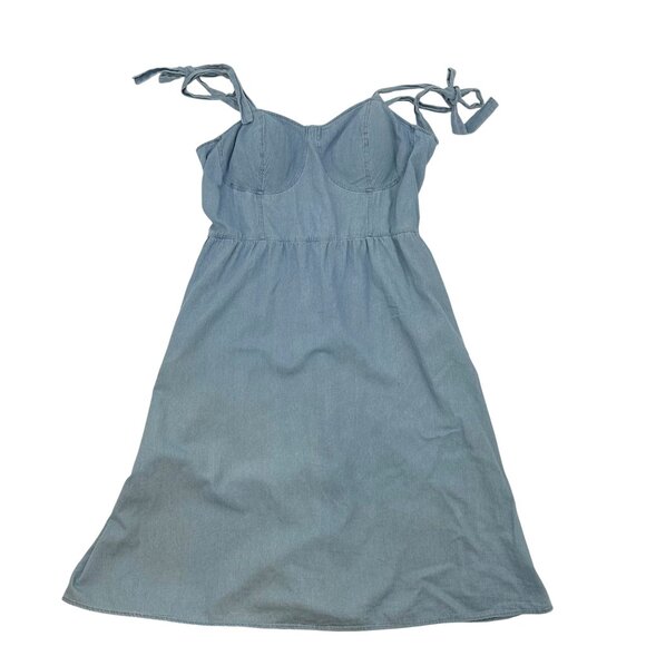 NWT LC Lauren Conrad Womens Chambray Blue Cotton Strap Sleeve Midi Dress XXL - Picture 2 of 13